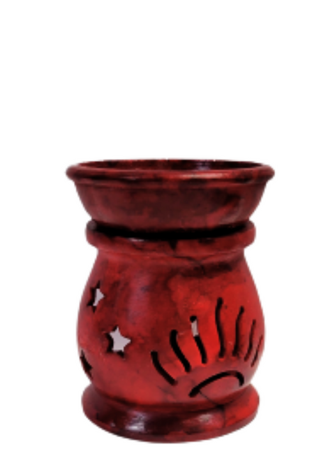 Red Soapstone Tea Light Candle Oil Burner-4"