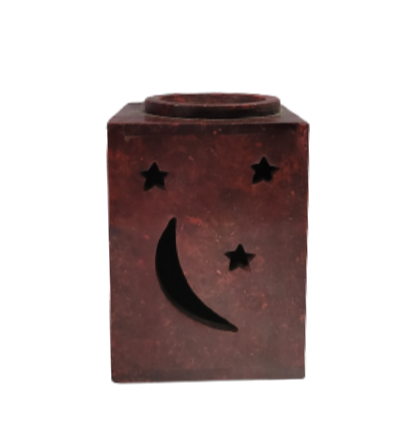 SOAPSTONE AROMA LAMP / OIL BURNER--SQUARE RED (4 inhes)
