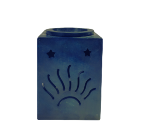 SOAPSTONE AROMA LAMP / OIL BURNER--SQUARE BLUE (4 inches)