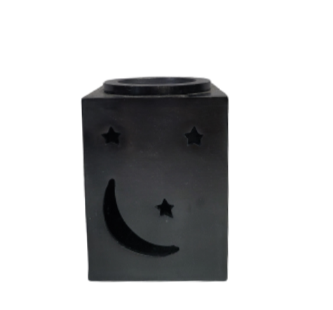 SOAPSTONE AROMA LAMP / OIL BURNER--SQUARE  BLACK (4 inches)