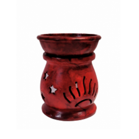 SOAPSTONE AROMA LAMP / OIL BURNER--ROUND RED (3 inches)