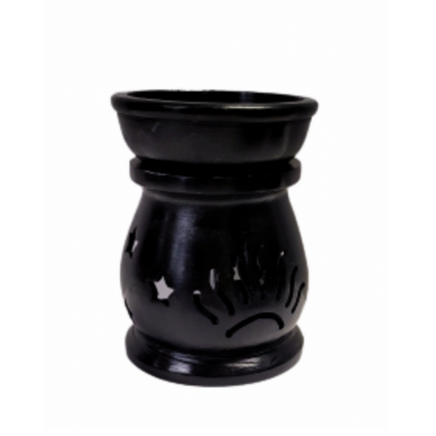 SOAPSTONE AROMA LAMP / OIL BURNER--ROUND BLACK (3 inches)