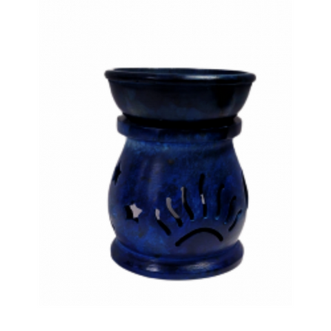 SOAPSTONE AROMA LAMP / OIL BURNER--ROUND BLUE (3 inches)