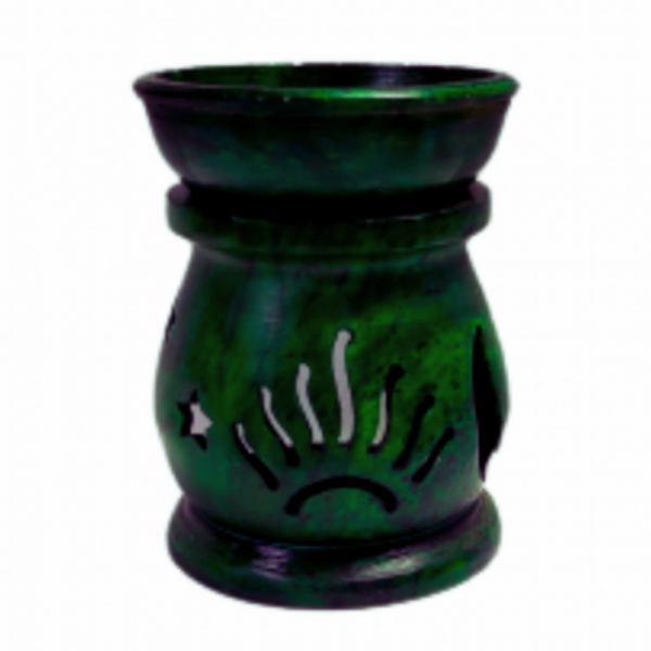 SOAPSTONE AROMA LAMP / OIL BURNER--ROUND GREEN
