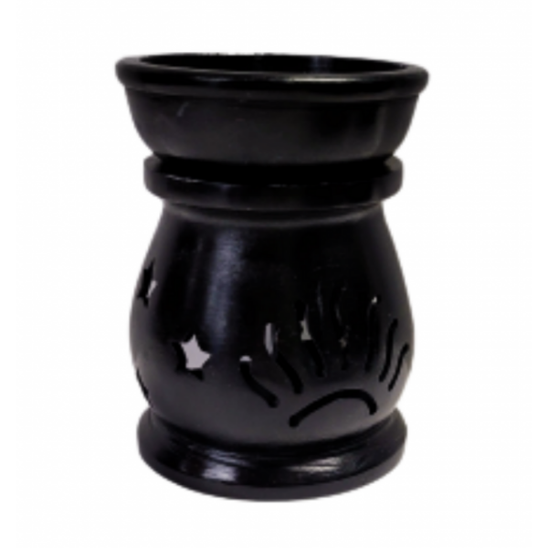 SOAPSTONE AROMA LAMP / OIL BURNER--ROUND BLACK (4 inches)