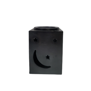 SOAPSTONE AROMA LAMP / OIL BURNER--SQUARE BLACK (3 inches)