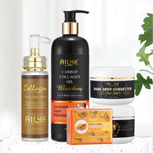AILKE Collagen 5-in-1 Skin Care Kit complete product display with all five brightening products.