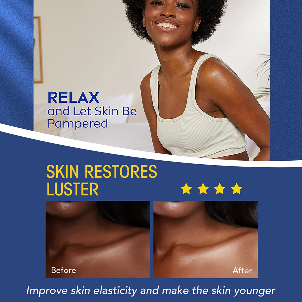 AILKE Multi Vitamin Whitening Body Lotion before and after results showing brighter more even skin tone.