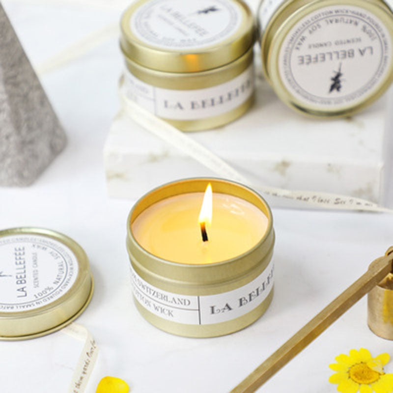 Aromatherapy soy wax candle jar for home fragrance, meditation, and relaxing indoor use.