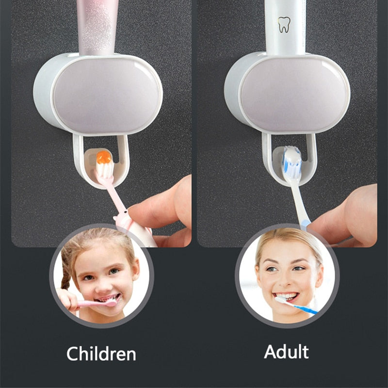 Automatic Toothpaste Dispenser press lever dispensing controlled toothpaste amount for mess-free use.
