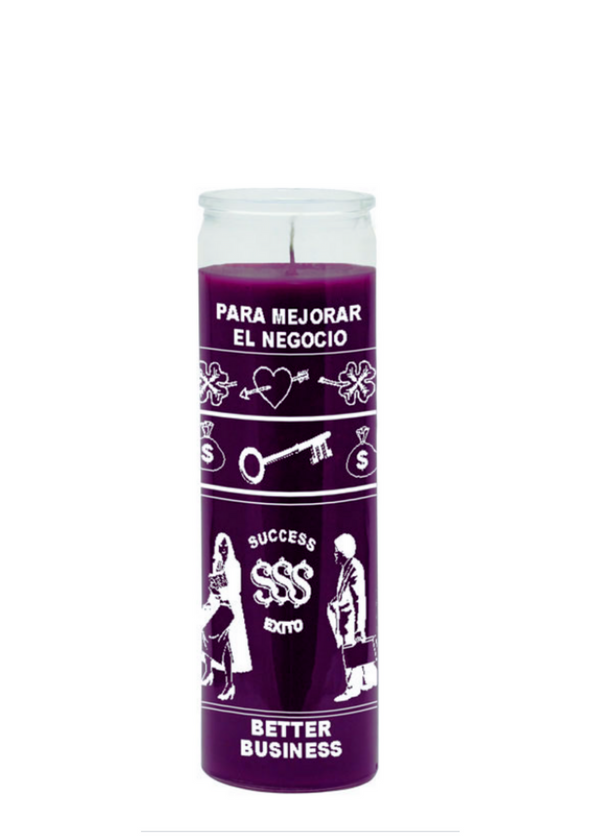 Better Business Purple 7-Day Candle glass prayer candle for attracting success, prosperity, and positive business energy.