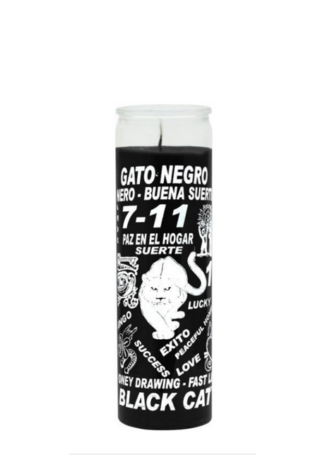 BLACK CAT All-Purpose 7-Day Candle black glass candle for spiritual work, candle rituals, and daily devotional use.
