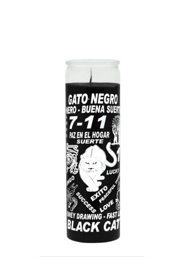 BLACK CAT All-Purpose 7-Day Candle black glass candle for spiritual work, candle rituals, and daily devotional use.