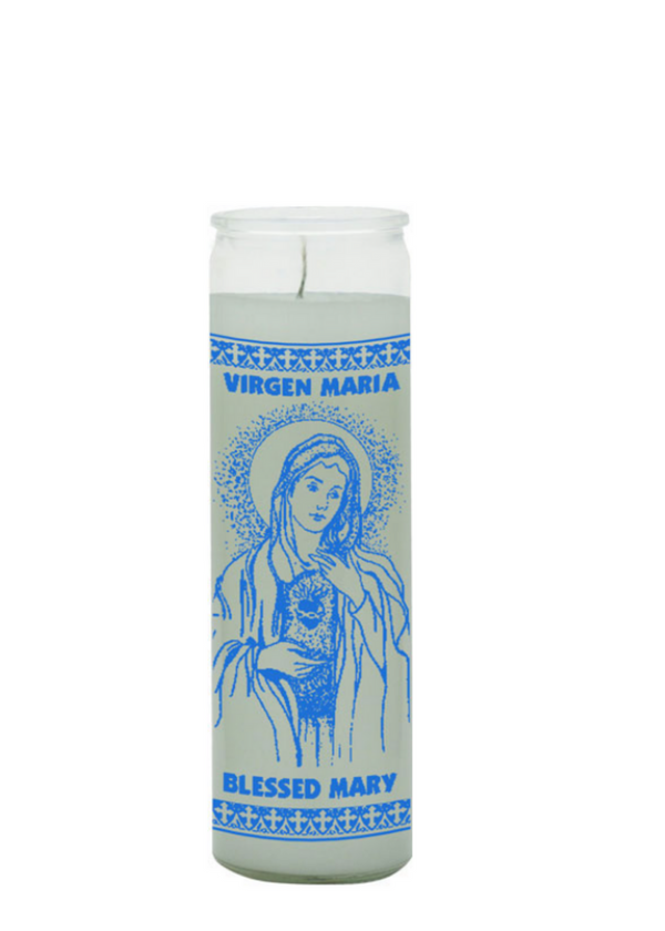 Blessed Mary White 7-Day Candle glass prayer candle for devotion, peace, and spiritual reflection.