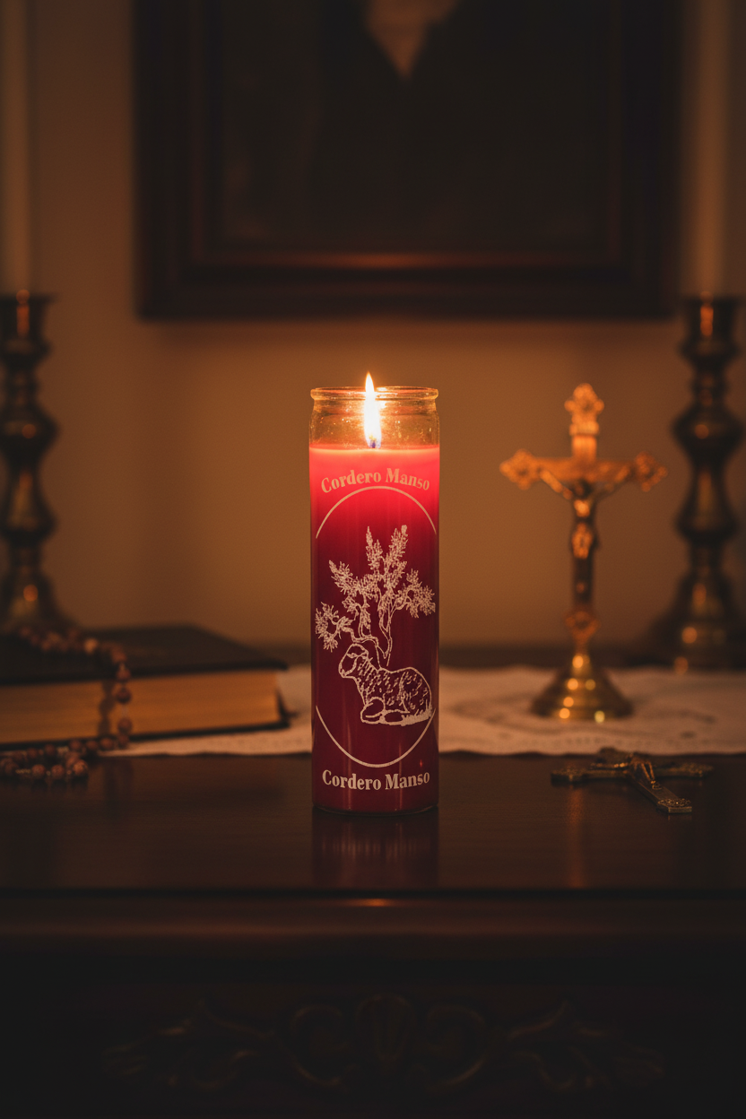 Calming red 1 color 7 day candle in glass jar for relaxation, meditation, and spiritual candle work.