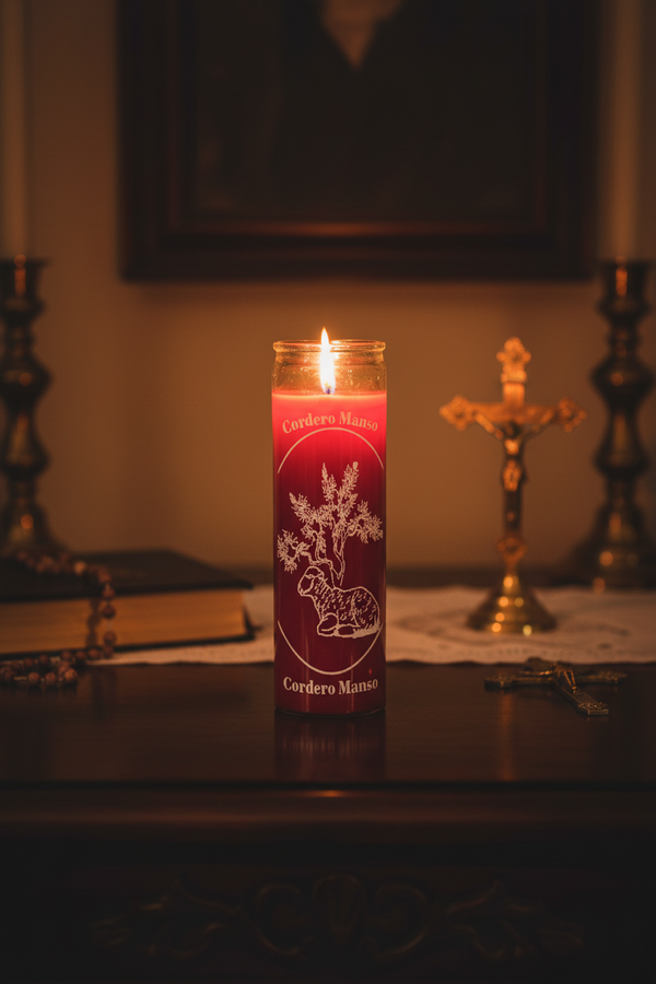 Calming red 1 color 7 day candle in glass jar for relaxation, meditation, and spiritual candle work.