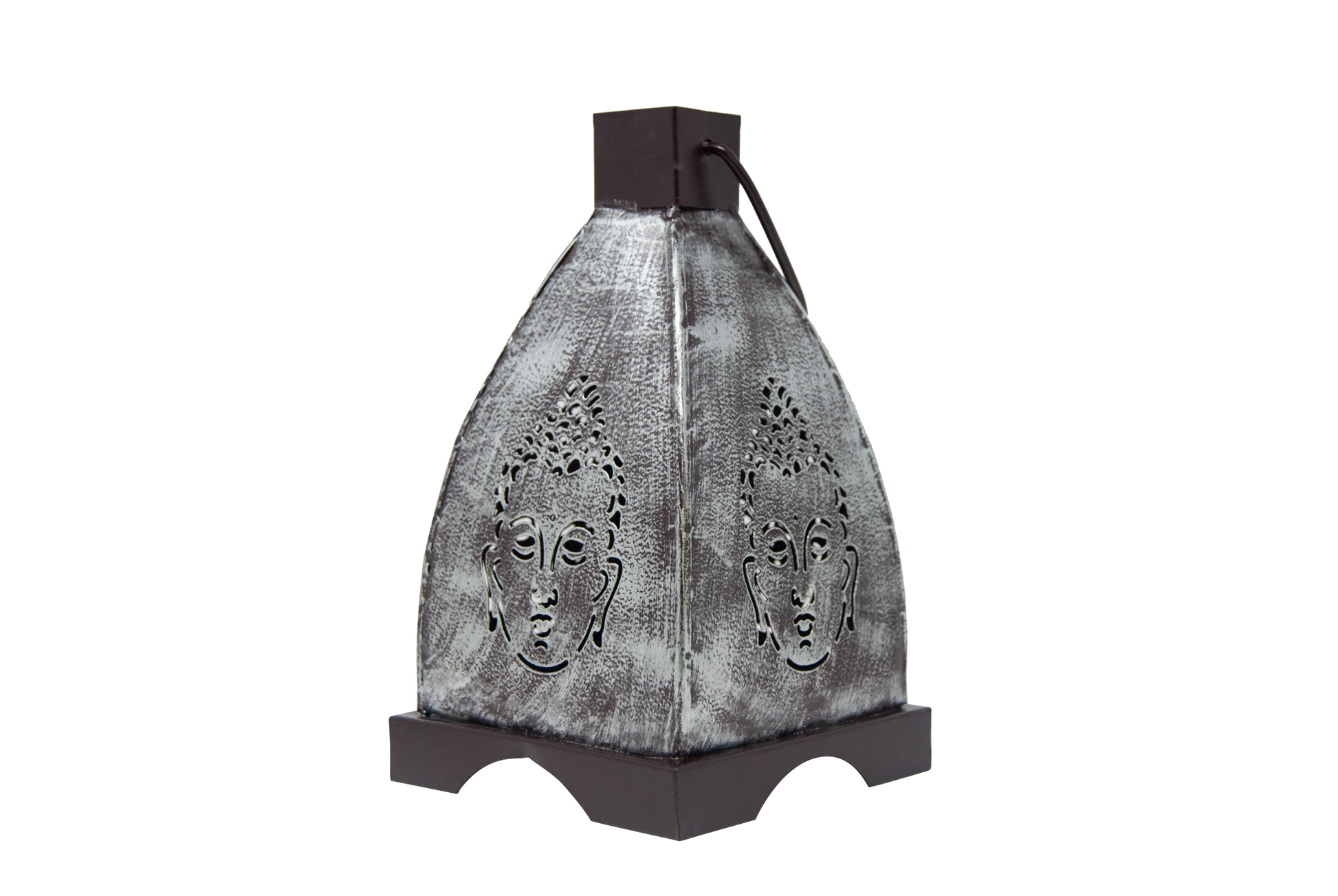 Candle Lantern - Buddha, Rustic Silver 4.5" x 8"