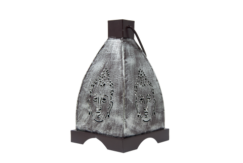 Candle Lantern - Buddha, Rustic Silver 4.5" x 8"