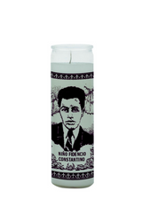Child Fidencio white 7 day candle in glass jar for prayer, spiritual devotion, and altar use.