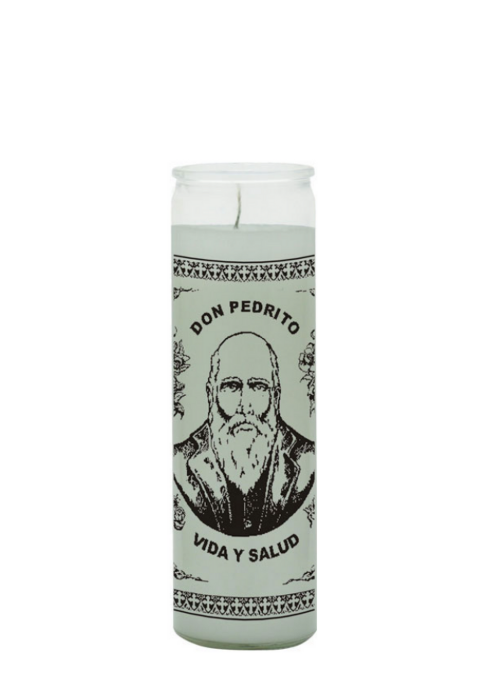 Don Pedrito white 1 color 7 day candle glass candle for prayer, devotional use, and spiritual ritual work.