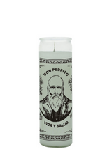 Don Pedrito white 1 color 7 day candle glass candle for prayer, devotional use, and spiritual ritual work.