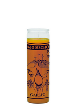 Garlic Ajo Macho gold 7 day candle in glass jar for spiritual protection, cleansing, and ritual use.