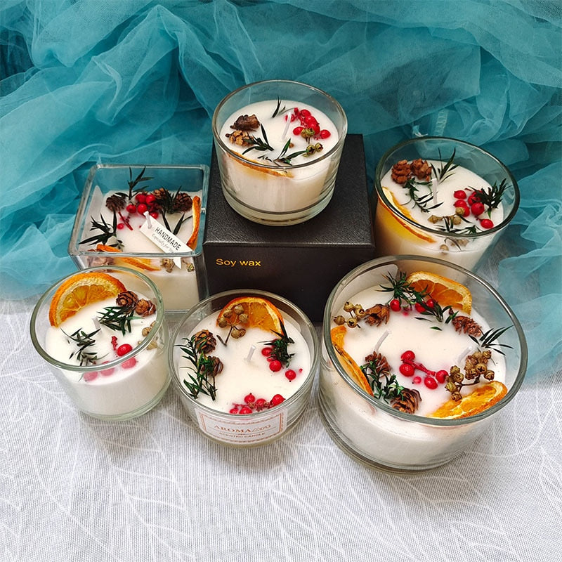 Glass cup soy wax aromatherapy candle for calming scent diffusion, meditation, and bedroom décor.