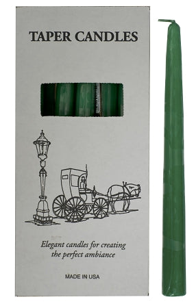 Green Tapers 10" Candles, Box of 12