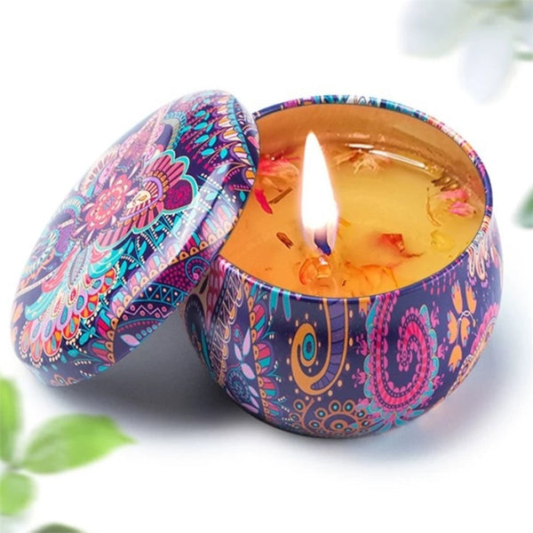 Handmade scented candle in a glass jar for home fragrance, relaxation, and cozy room ambiance.