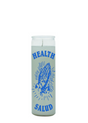 Health / Salud white 7 day candle in glass jar for healing prayer, wellness rituals, and spiritual use.