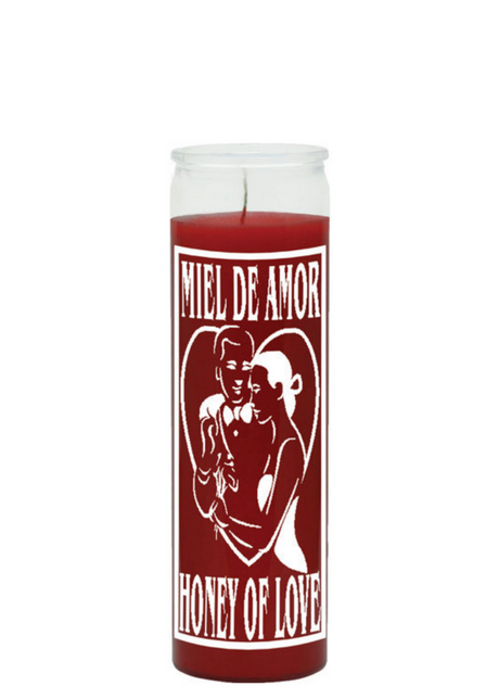 Honey of Love red 7 day candle in glass jar for love attraction, romance rituals, and spiritual work.
