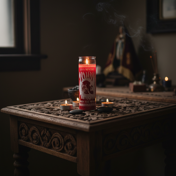 Juan Minero John the Miner candle for spiritual devotion, altar prayer, and ritual practice.