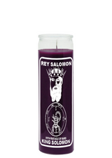 King Solomon purple 7 day candle in glass jar for prayer, wisdom work, and spiritual ritual use.