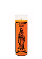 LA SANTISIMA MUERTE-HOLY DEATH orange 1 color 7 day candle for prayer, devotional rituals, and spiritual altar use.