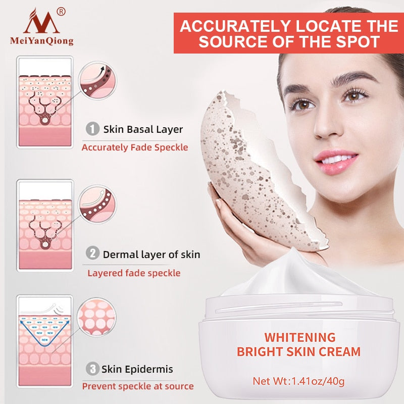 Mei YanQiong Dark Spot Remover Cream applied to face for dark spot treatment and brightening.