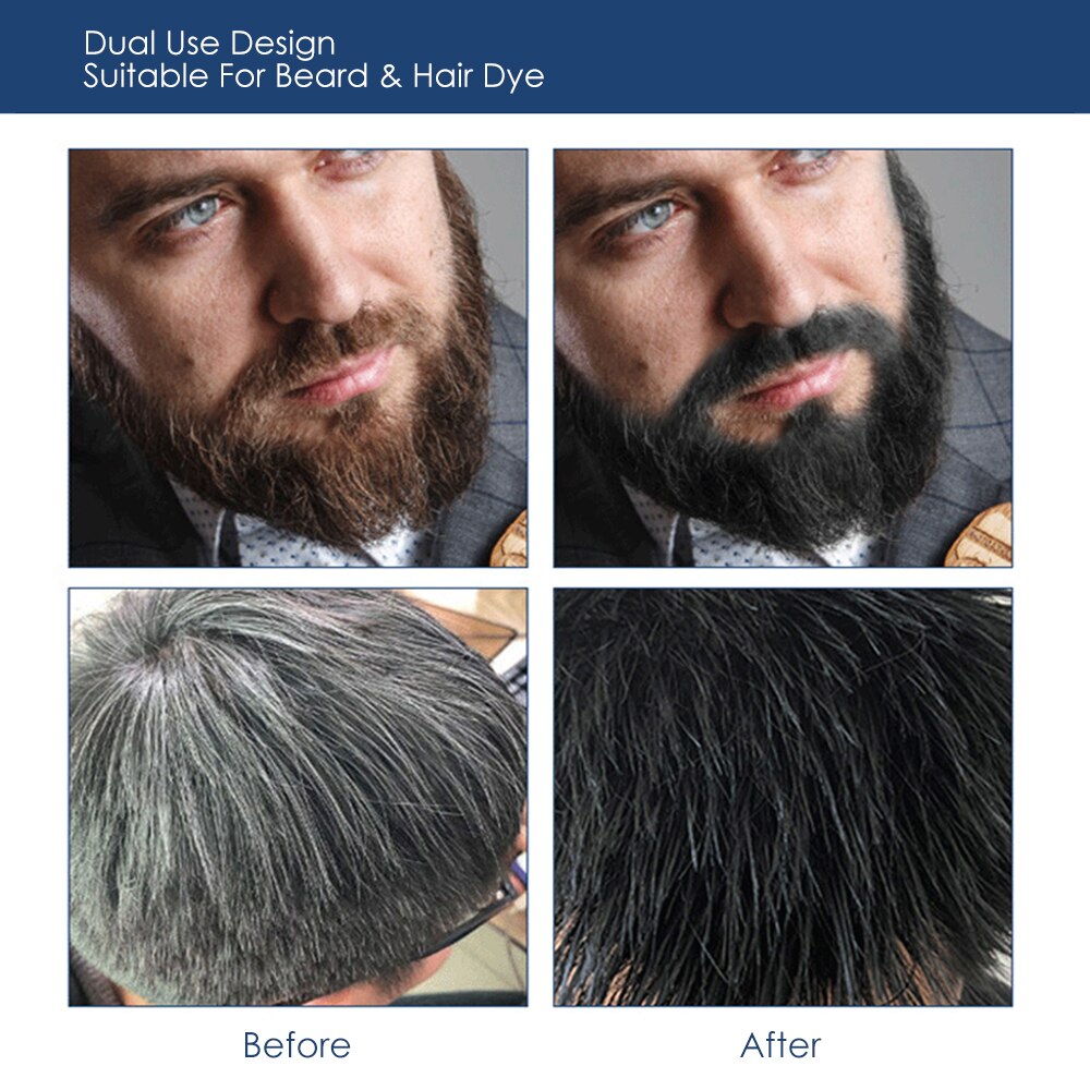 Natural Long Lasting Beard Dye Shampoo bottle for covering grey beard and hair with natural black color.