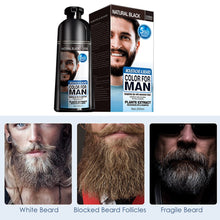 Natural Long Lasting Beard Dye Shampoo with henna, indigo, and black walnut ingredients for deep natural black color.