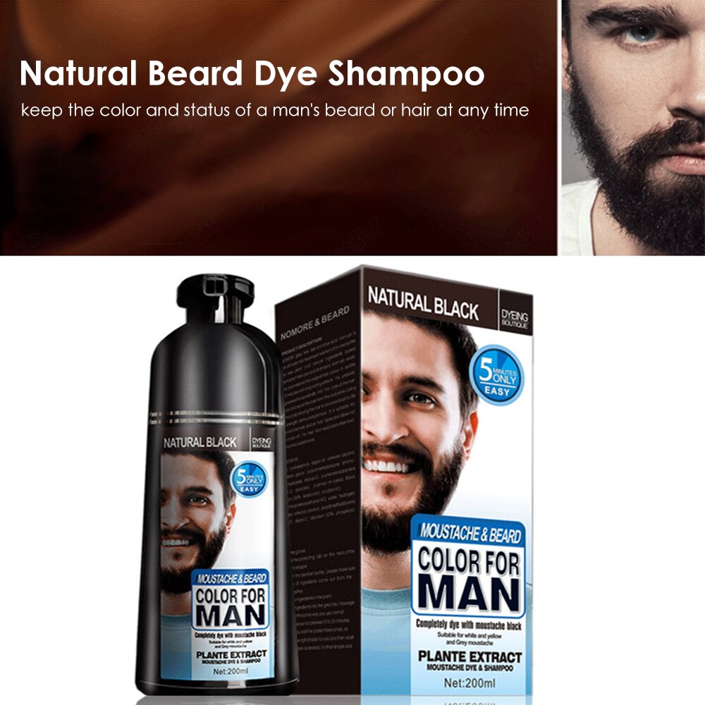 Natural Long Lasting Beard Dye Shampoo plant-based ammonia-free formula bottle for natural beard coloring.