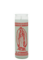 Our Lady of Guadalupe white 1 color 7 day candle in glass jar for prayer, devotion, and spiritual altar use.