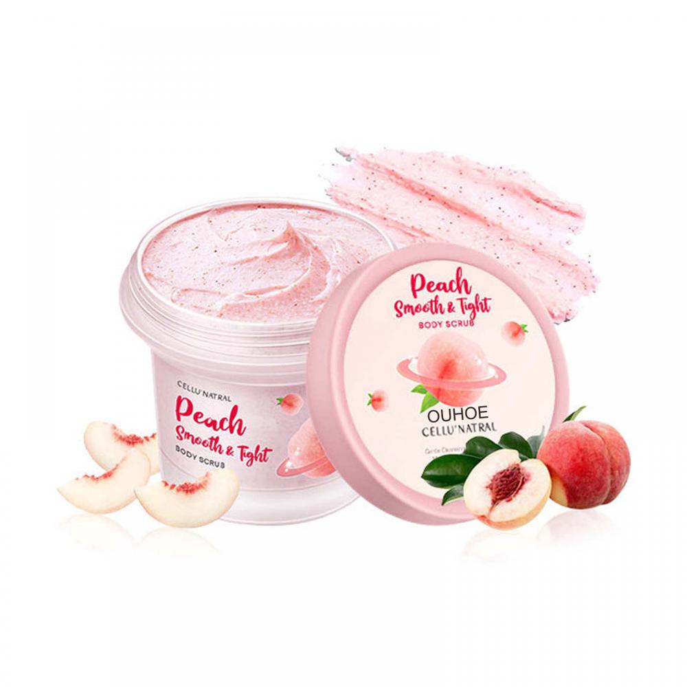 Peach Body Whitening Scrub how to use application guide with circular massage steps for best results.