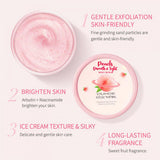 Peach Body Whitening Scrub 100g packaging front label with peach scent and brightening formula.