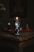 Run Devil Run black 7 day candle in glass jar for spiritual protection, reversal work, and ritual use.
