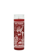 Saint Raymond Red 7-Day Candle glass prayer candle for strength, warmth, and devotional use.