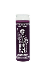 Saint Simon Purple 7-Day Candle glass prayer candle for balance, tranquility, and spiritual devotion.