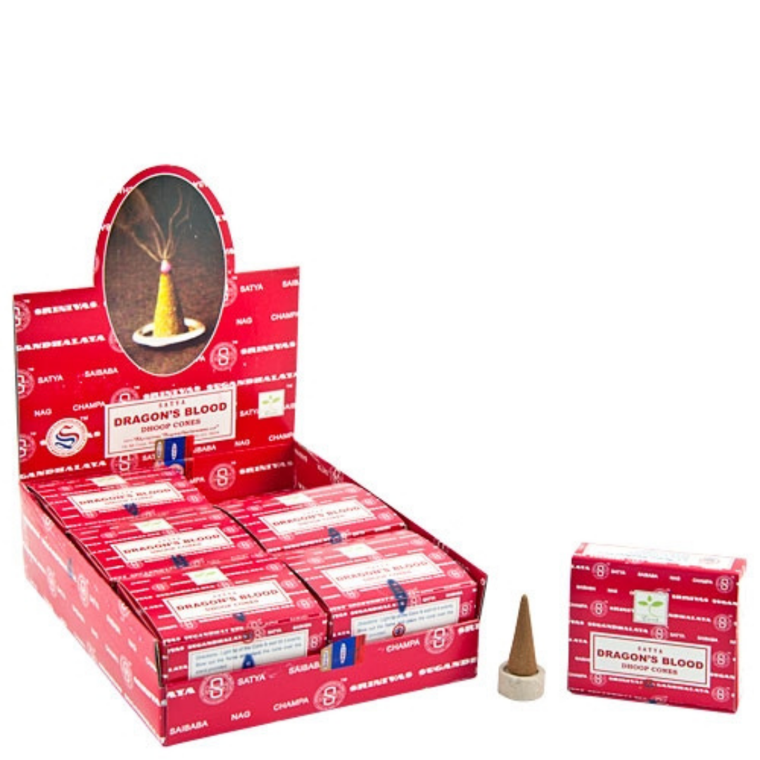 Satya Dragon's Blood Dhoop Cone Incense - rich resinous fragrance cone