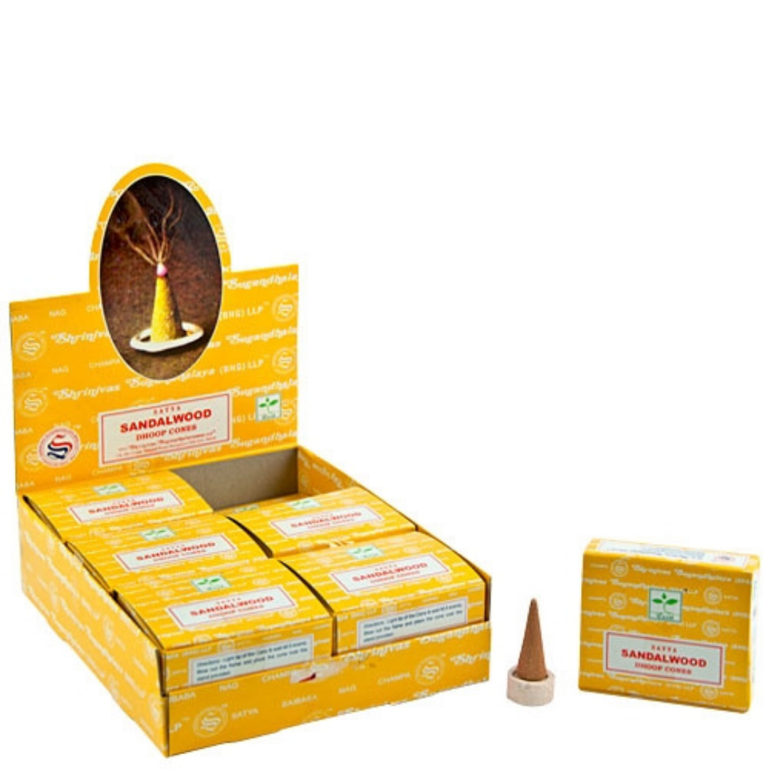 Satya Sandalwood Dhoop Cone Incense - warm woody fragrance cone