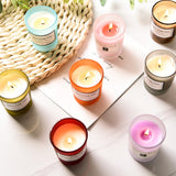 Scented aromatherapy candle in glass container for meditation, relaxation, and room freshening.
