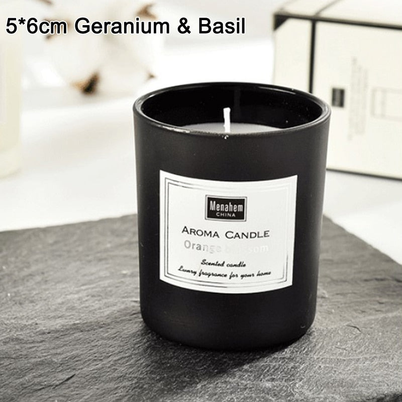 Scented candle jars with smokeless burn for relaxation, self-care routines, and soft ambient fragrance use.