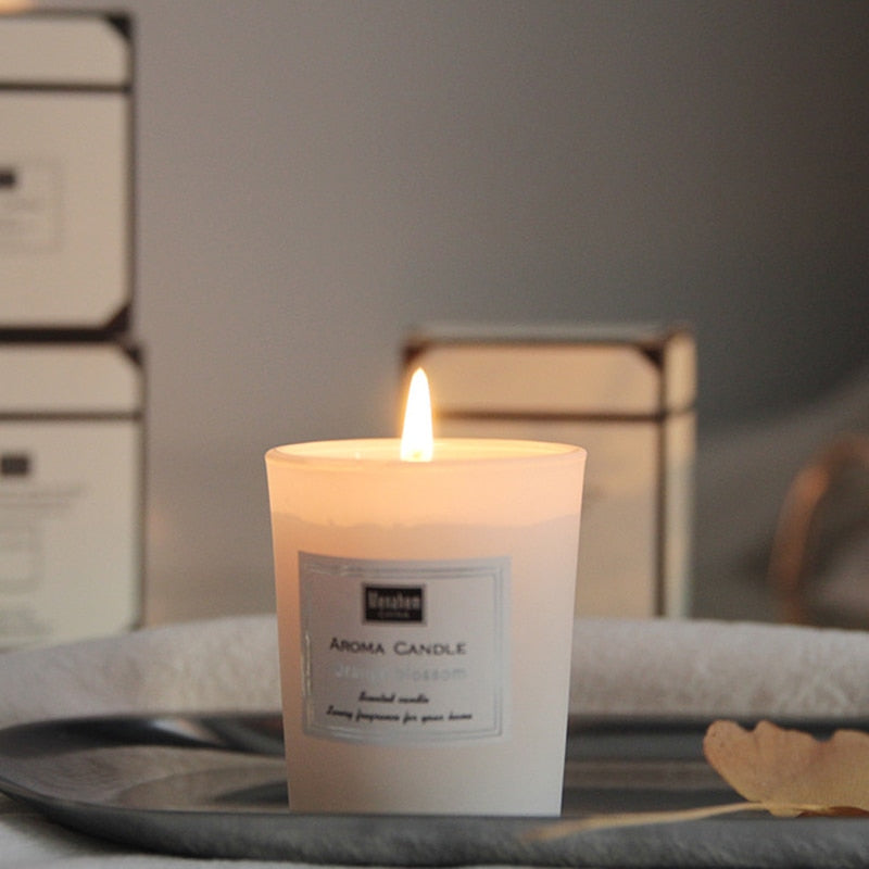 Scented smokeless candle jars for creating a calming atmosphere, freshening rooms, and cozy indoor use.