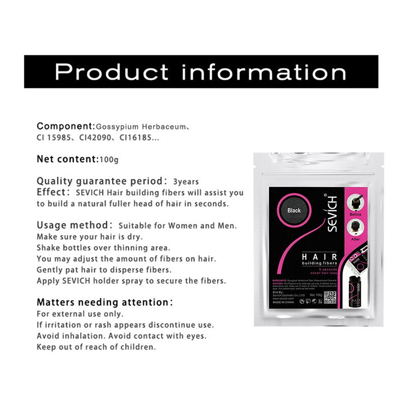 Sevich 100g Hair Fibers Refill before and after results on thinning hair.